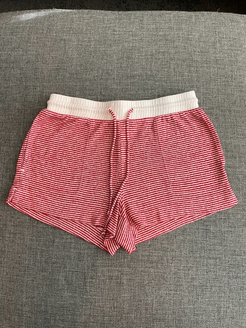 stars above Red & White Striped Knit Lounge shorts
